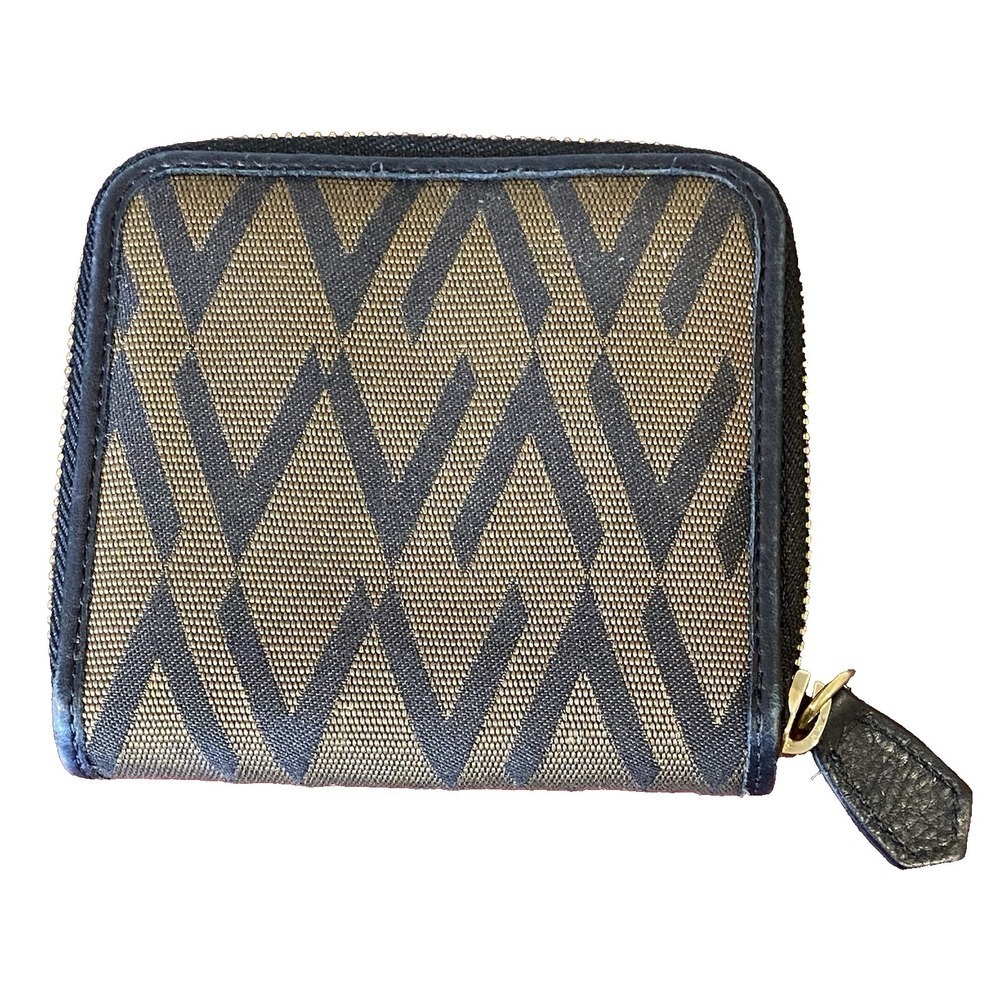 Auth. Valentino Garavani Monogram Bi-Fold Wallet Brown Canvas Black Leather 4.5"